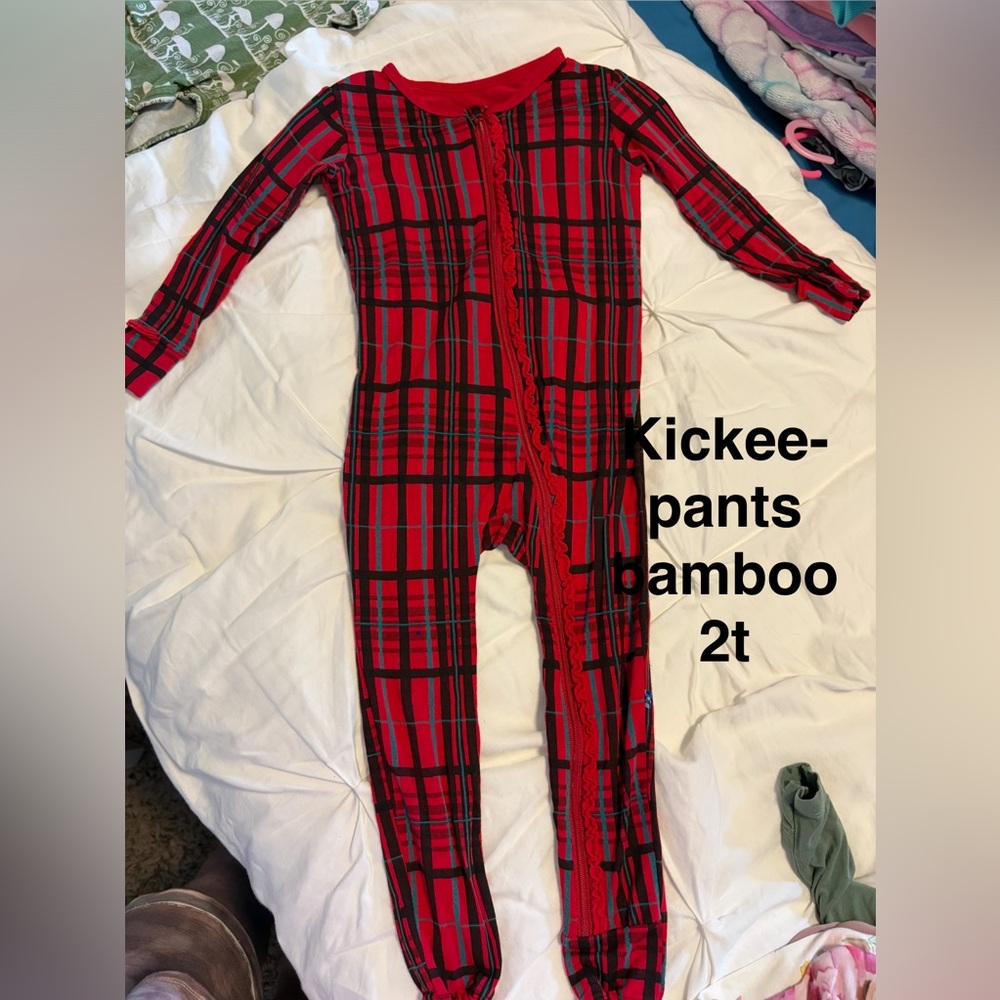 Kickee Pants Red and Black Plaid Kids One Piece